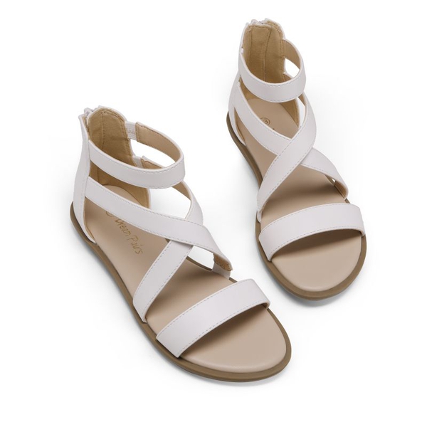 Girls Strappy Gladiator Flat Sandals - WHITE - 1